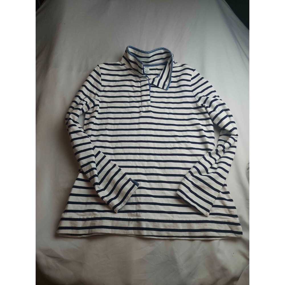 Crown & Ivy Harper Sweatshirt Womens Large Blue Striped Mock Neck Pullover